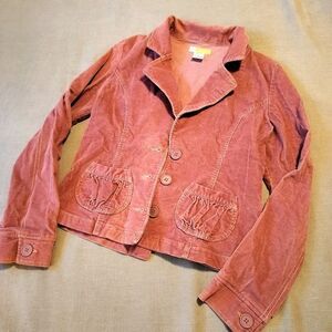 Tulle Petites Corduroy Jacket Blazer PL Dusty Pink Button Front Cropped Y2k Vtg